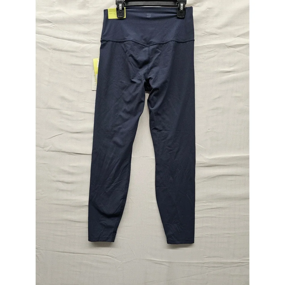 All in Motion Womens High Rise Ribbed Leggings Navy Blue Nylon Blend Size Small